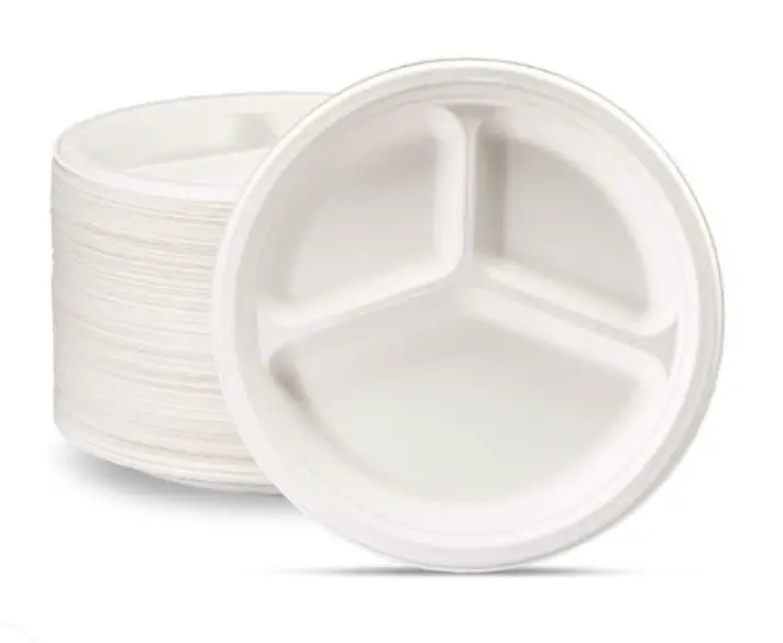 Arrow 10" Bagasse Plate - 3 Compartment (1 x 500pc)
