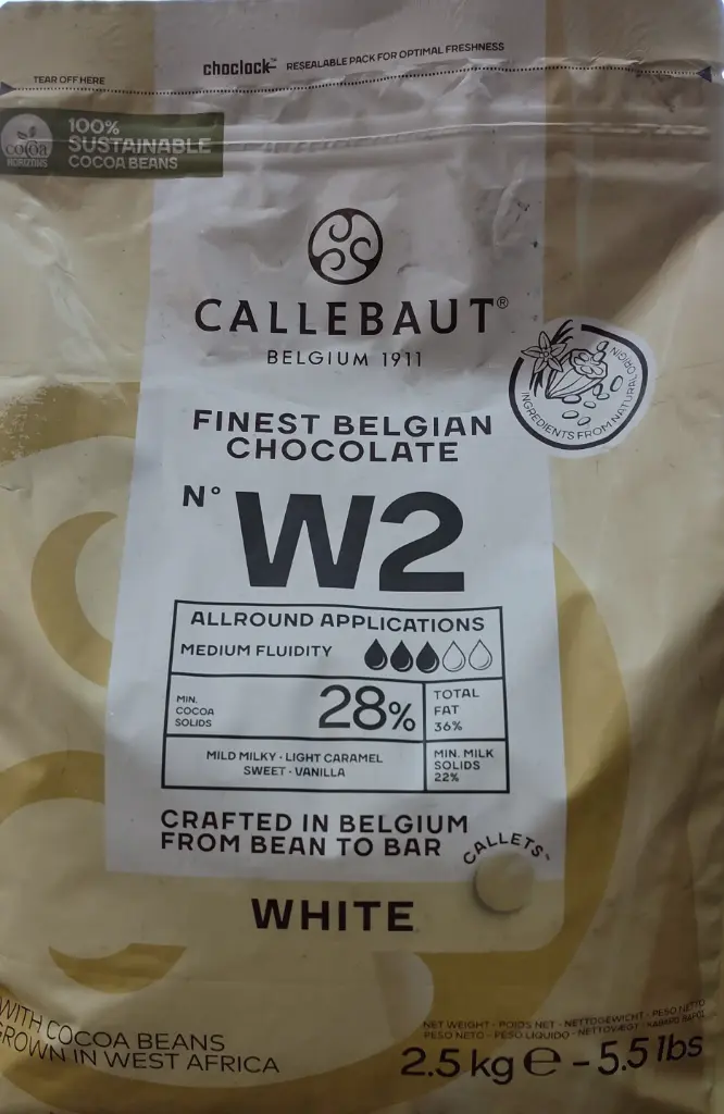 Callebaut - W2 - 28% Finest Belgian Chocolate - White - 2.5Kg - Each