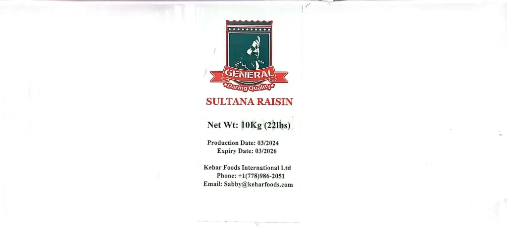 General - Sultana Raisin - 1 x 10 Kg