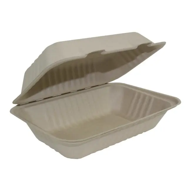 Nature Premium - Sugarcane and Bamboo Hinged Container - 9X6X3 - 200 pcs - Case