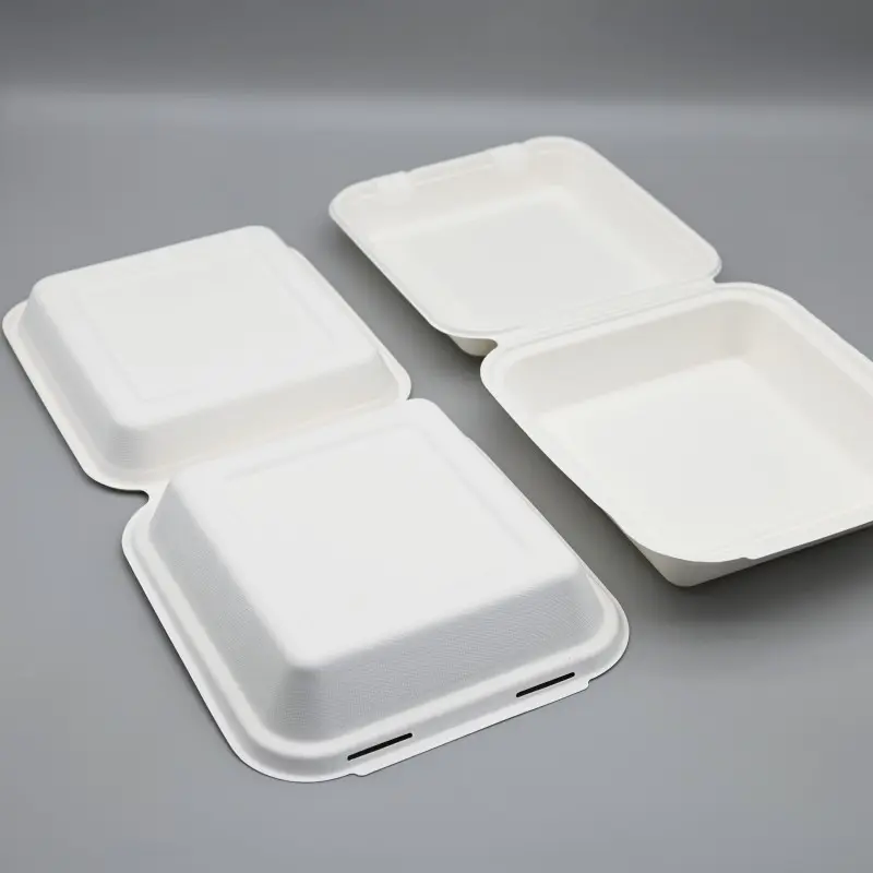 No Brand - Compostable Bagasse Clamshell - 8x8.5" (1 x 200pc)