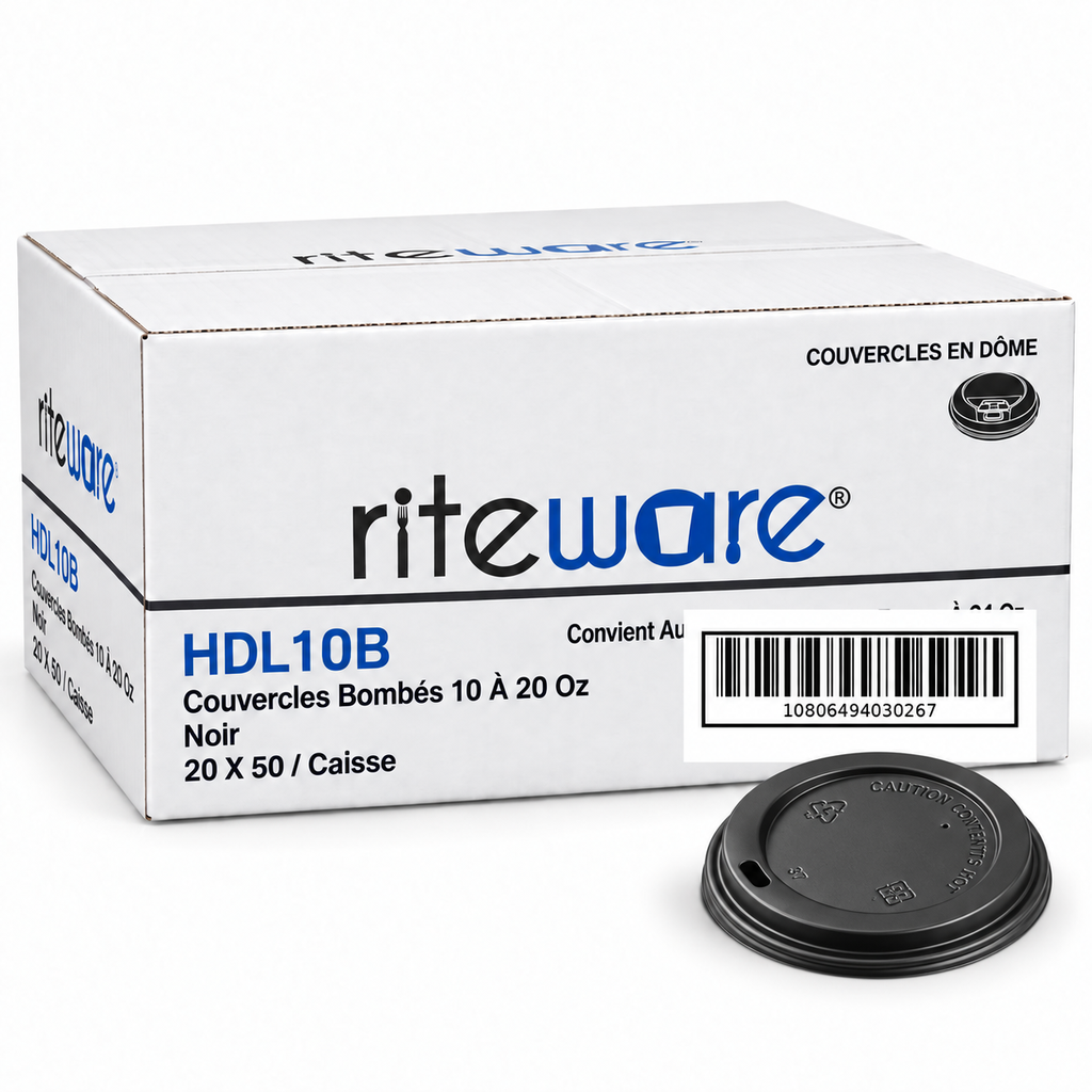 [LIDR001] RiteWare - Plastic Dome Lids Black - 10-20oz  Paper Cup - 90mm - Case