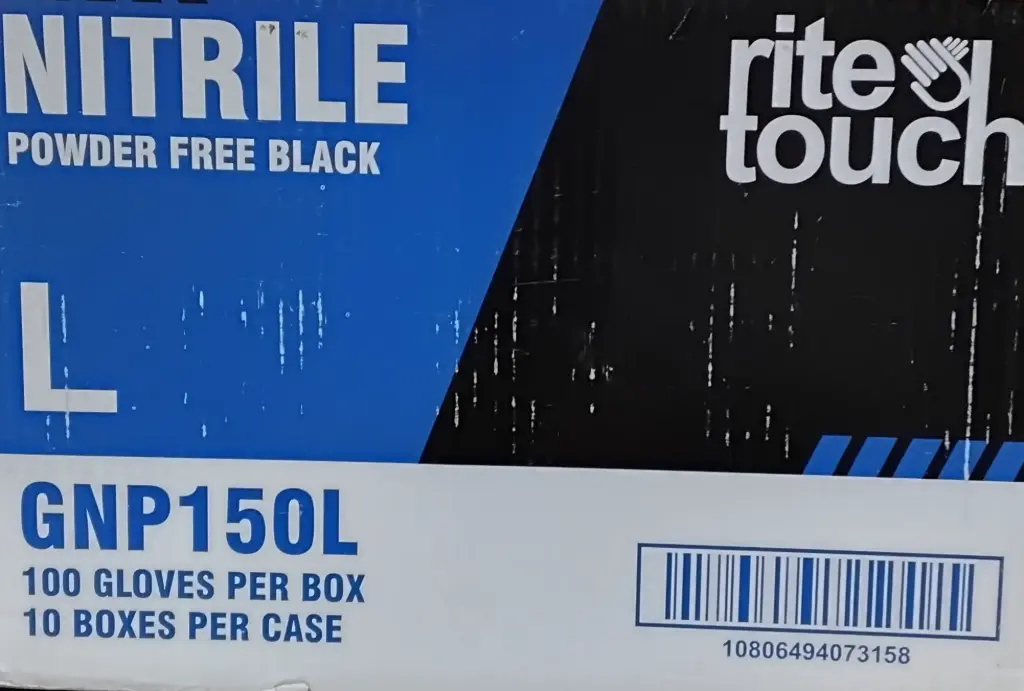 Rite Touch Nitrile Powder Free Black Gloves Large- 10 x 100pc