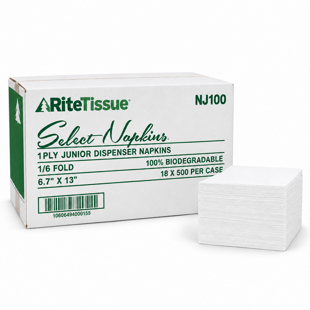 RiteTissue - 1Ply Junior Dispenser Napkin - NJ100 - 18x500 - Case