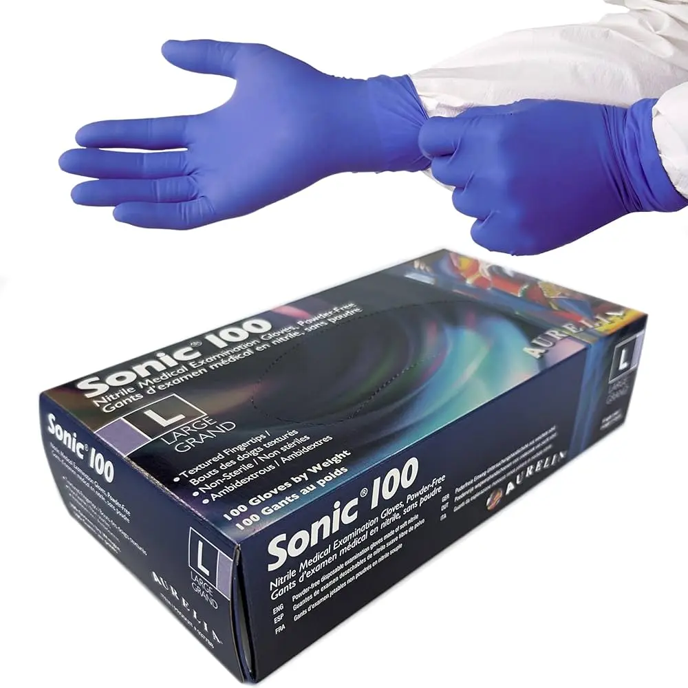 Sonic 100 Blue Nitrile Medical Examination Gloves Large - 10 x 100