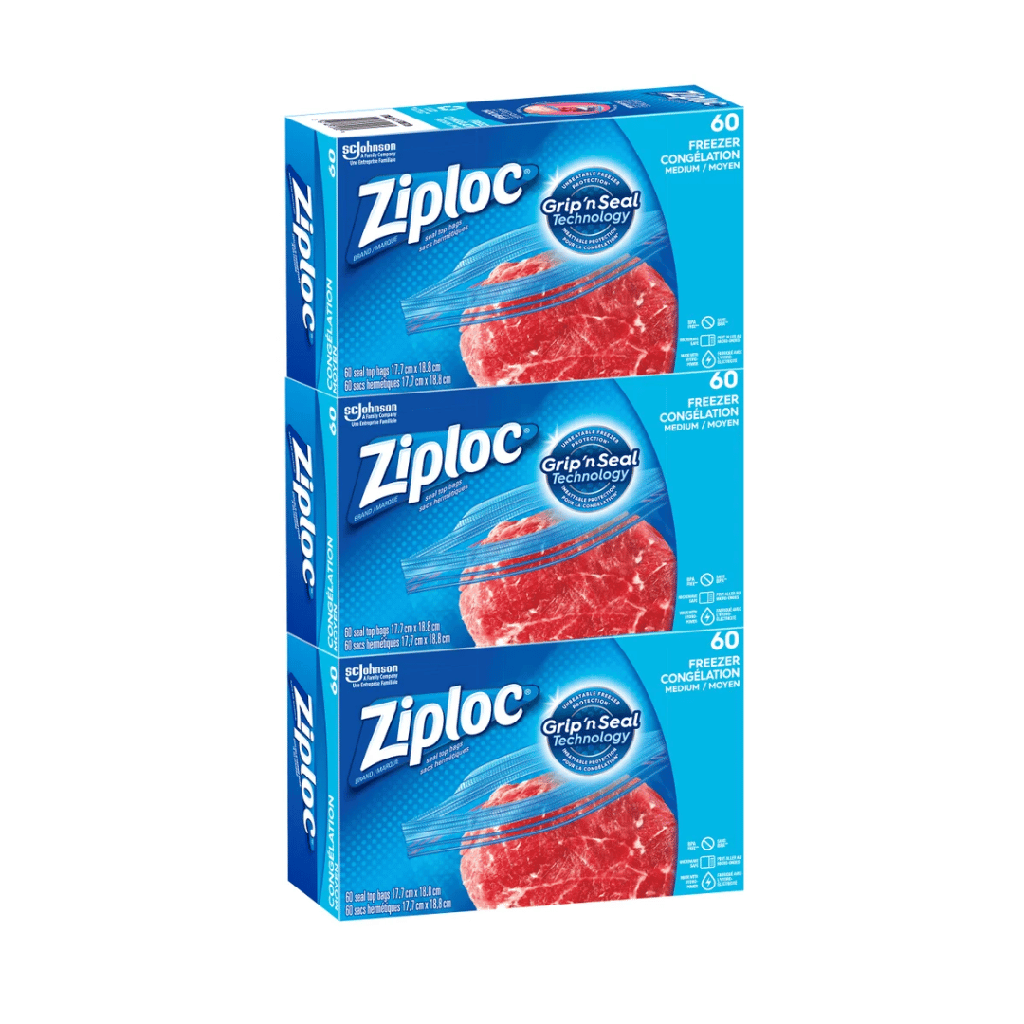 Ziploc - Freezer Bag Medium - 17.7cmx18.8cm - 3 x 60pcs - Pack