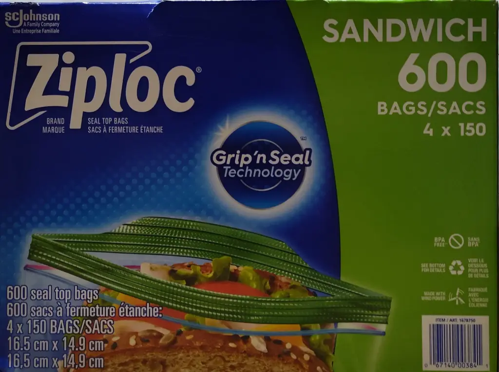 Ziploc Sandwich Bags - 16.5cm x 14.9cm (4 x 150pc)