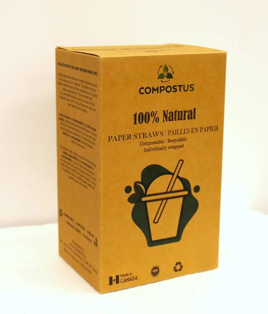 COMPOSTUS PAPER STRAWS (8mm X 7.75" 4 LAYERS (100 PC)