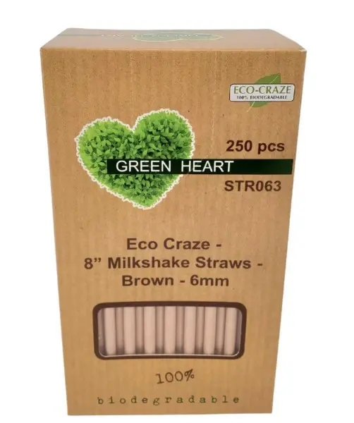 ECO CRAZE 8"BROWN PAPER STRAW-6MM-1 x 250 PC