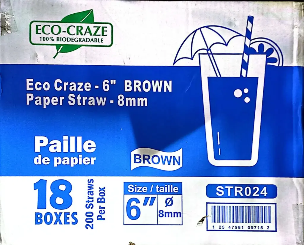 ECO CRAZE BROWN PAPER STRAW-6" 8MM (200 PC)
