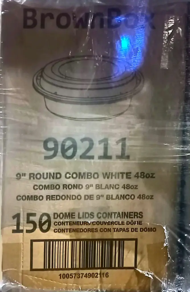 BrownBox - 9" Round PP Container Combo - White - 48oz -150ct - Case