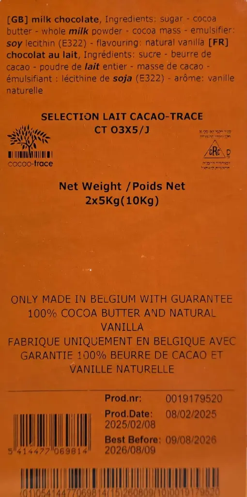 Belcolade  Belgian Milk Chocolate Lait -1x 2x-5kg