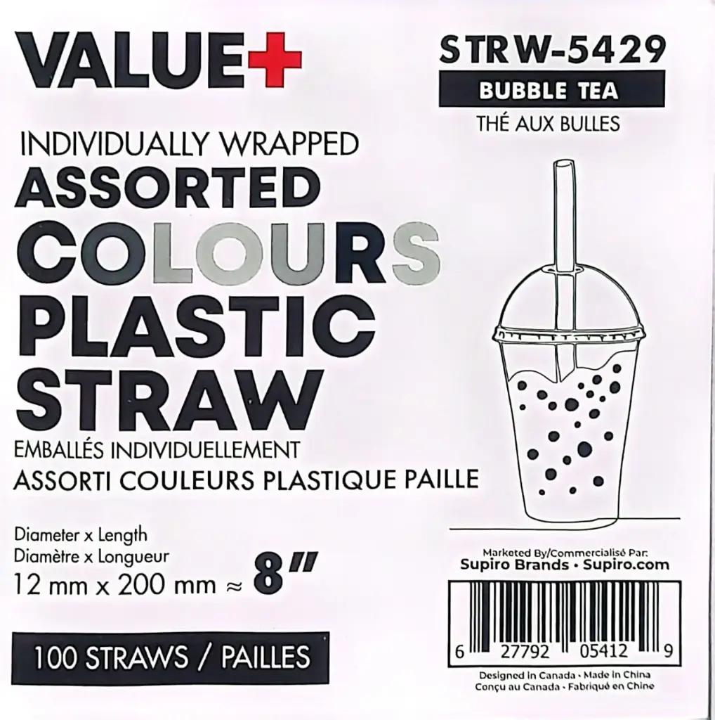 Value+  - 8" Assorted Bubble Tea Straws - Individually Wrapped -12mmx200mm - 100 - Pack