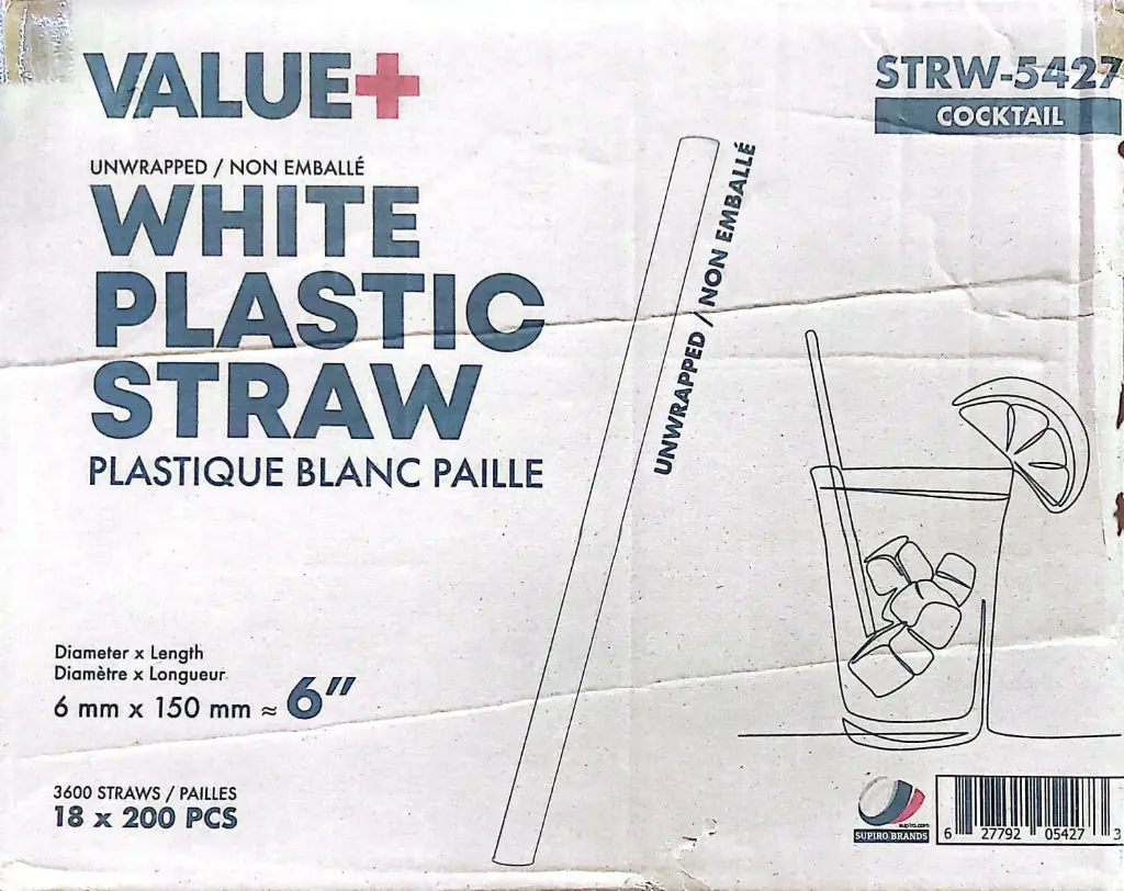 VALUE + WHITE PLASTIC STRAW 6" 150 mm-18 x 200 PC