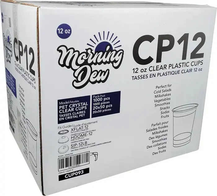 Morning Dew - 12oz Clear PET Cups- 92mm - 1000pcs - Case