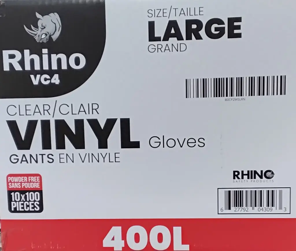 Rhino Clear Vinyl gloves Large - 10 x 100