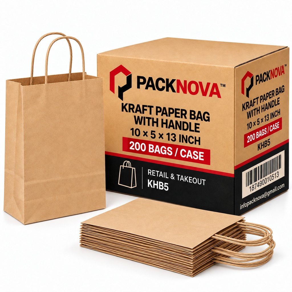 PackNova - Paper Bags with Handle - 10x5x13 - 200pcs - Case