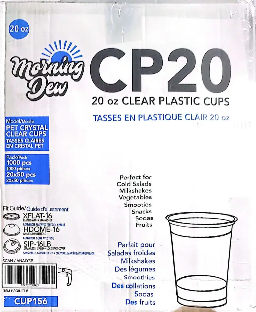 Morning Dew Cp20-20oz Clear Plastic Cups-1x100PC