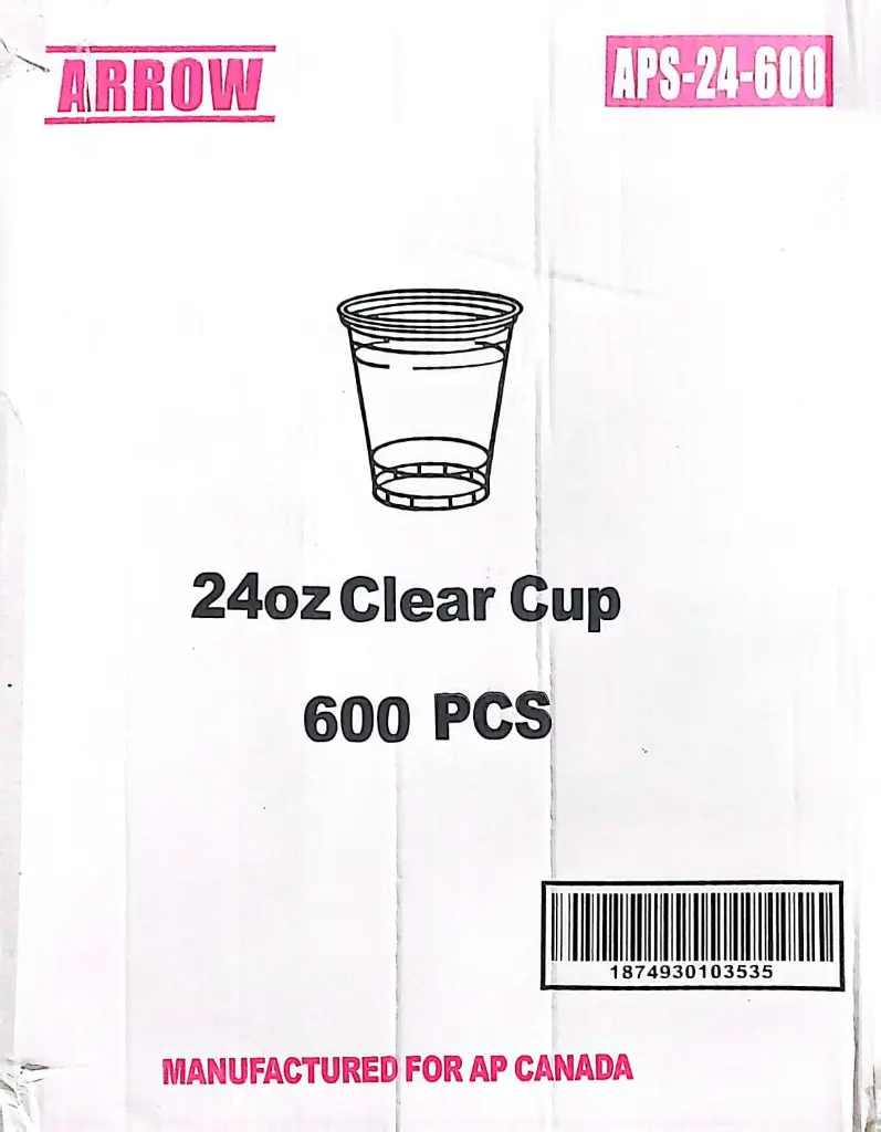 Arrow APS-24-600 PC-24oz Clear Cup-1x600 PC