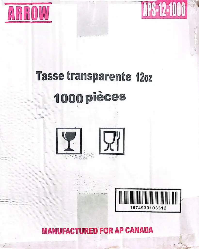 Arrow APS-12-1000-12oz Transparent Clear Cup-1x1000PC