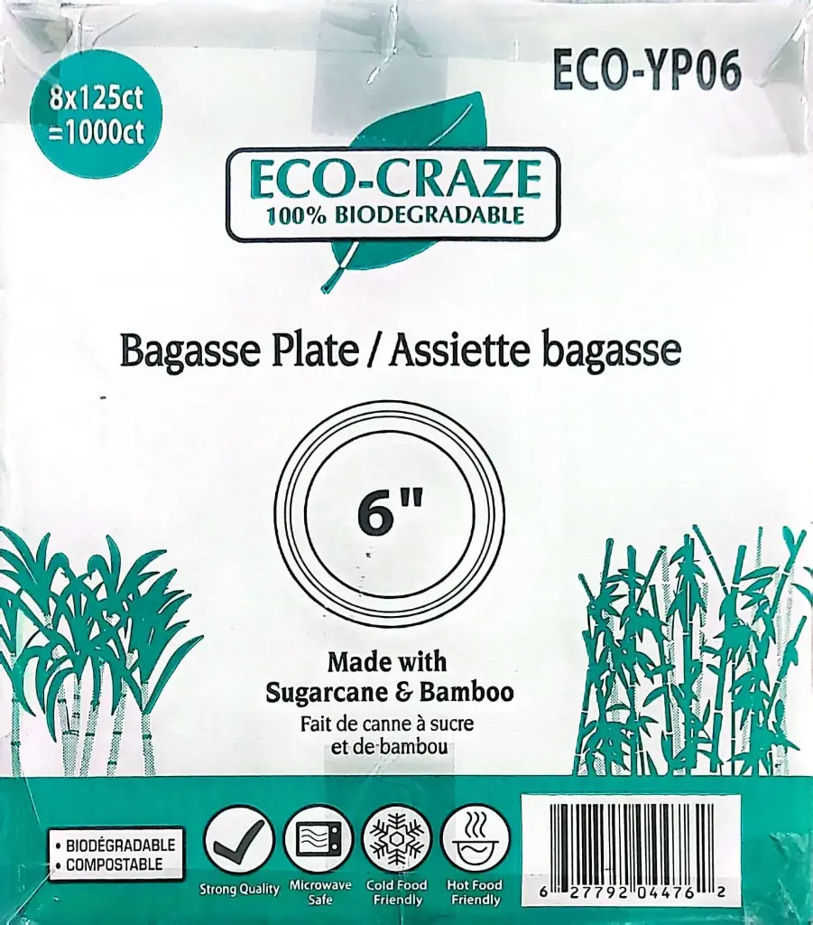 Eco Craze "6-Bagasse Plate/Assiette Bagasse-8x125=1000PC