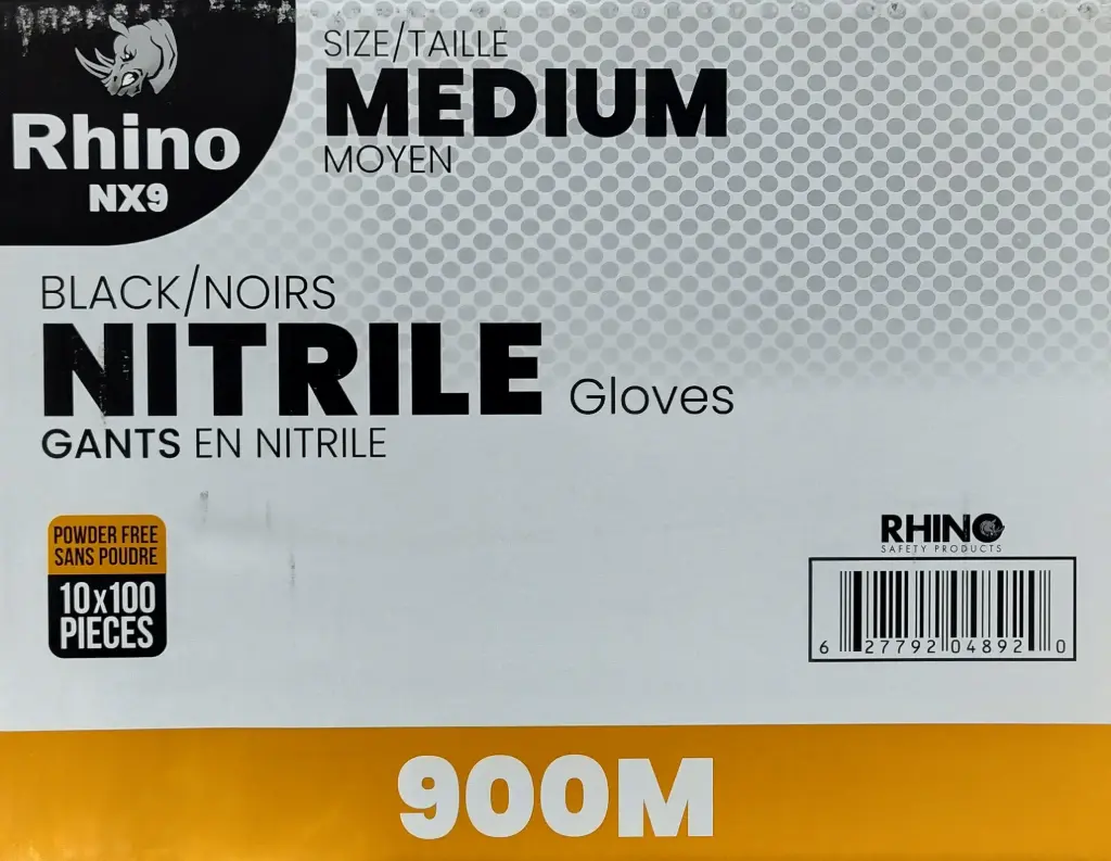 Rhino Black Nitrile Gloves Medium - 10 x 100