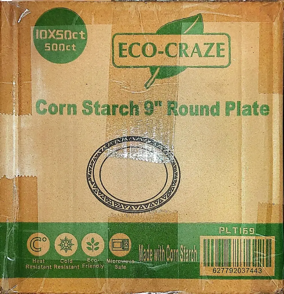 PLTC09 - Eco Craze Corn Strach"9 Round Plate-10x50=500 PC