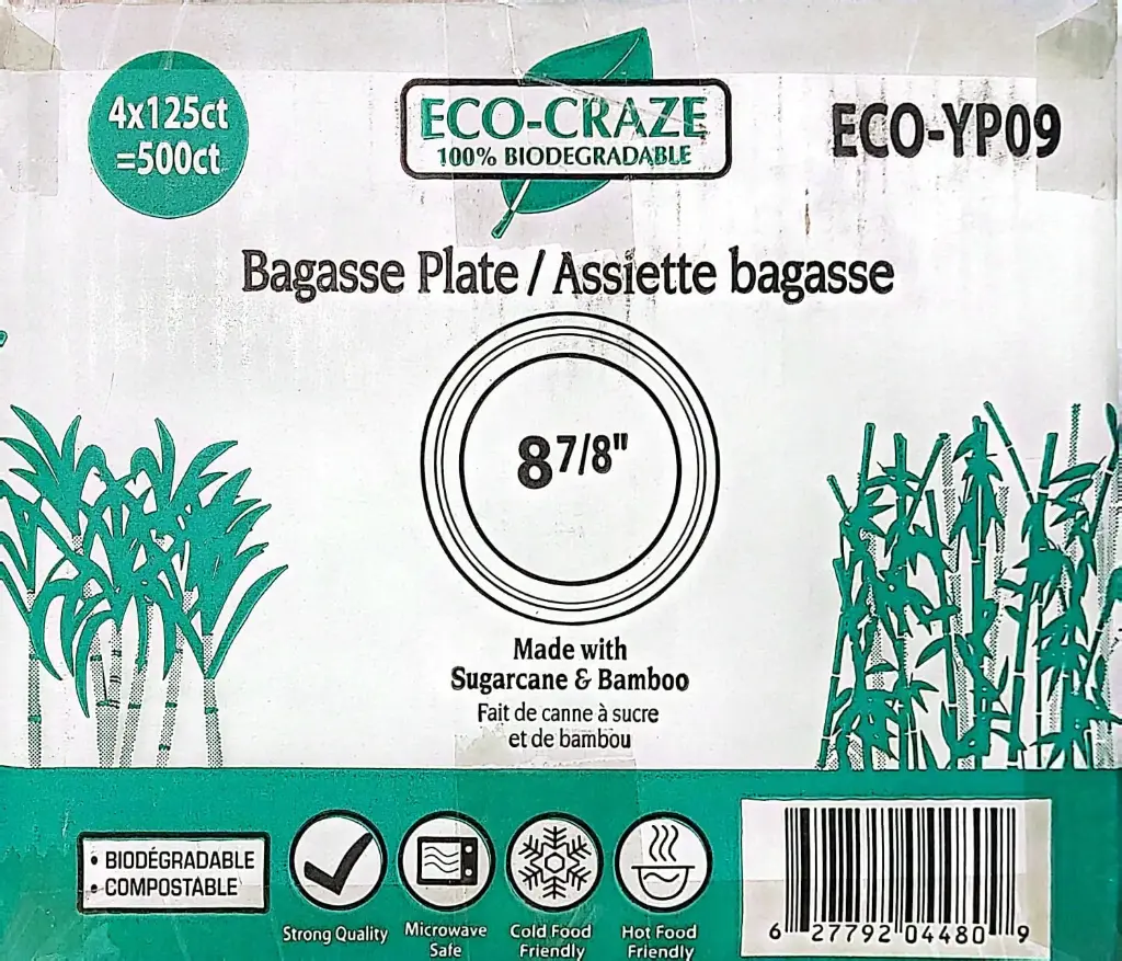 Eco Craze 8.7"Bagasse Plate/Assiette Bagasse-4x125x500PC