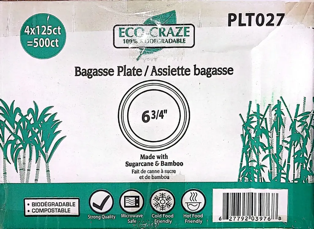 Eco Craze 6.3/4"Bagasse Plate/Assiette Bagasse-4x125x500PC