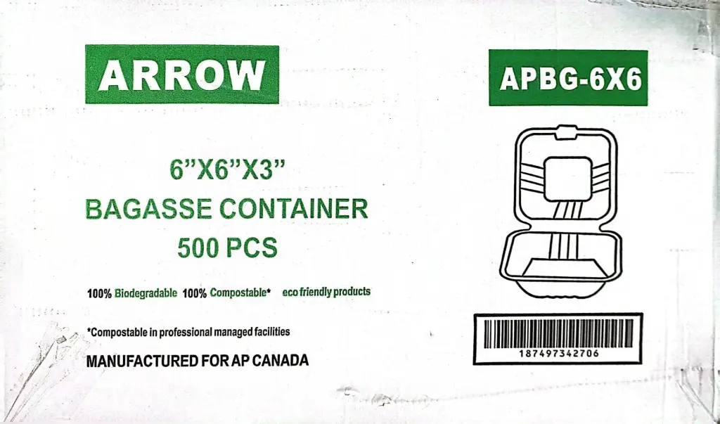 Arrow - Bagasse Containers - Clamshell - 6x6x3 - 500 pcs - Case