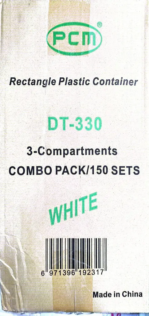 PCM - DT333 - Rectangle Plastic Container - 3- Compartment - White - Combo Pack - 150 Sets - Case