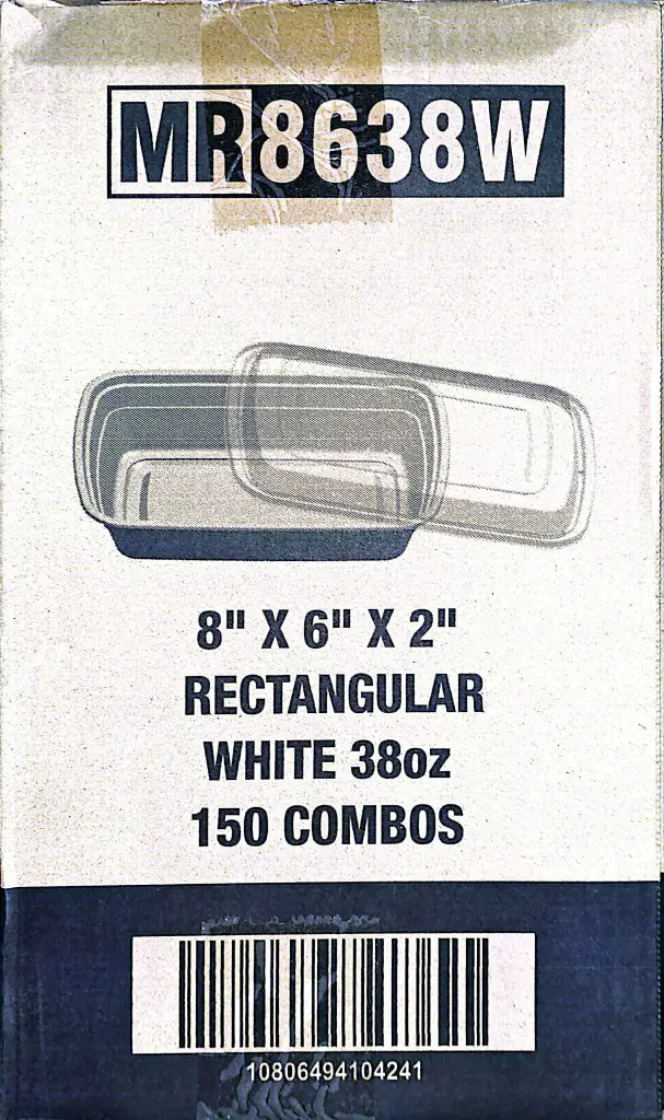 PCM - T38 - 38oz Rectangular Container -White - 8x6x2 - 150 Sets - Case