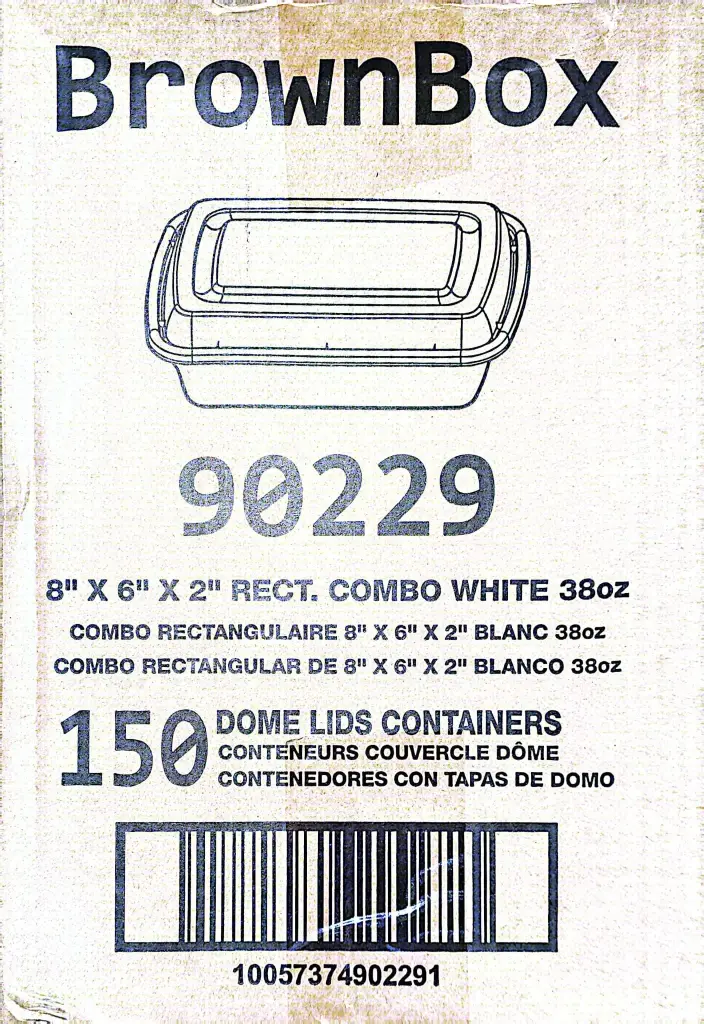 Brown Box - 38 oz Rectangular Containers White - 8x6x2 - 150 Ct - Case