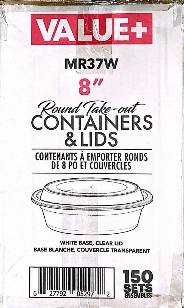 Value+ Round Containers and Lids 8"-1x150 PC