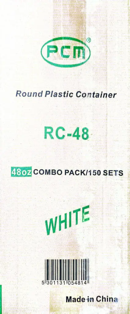 PCM-Round Plastic Container White-48oz-1x150 PC