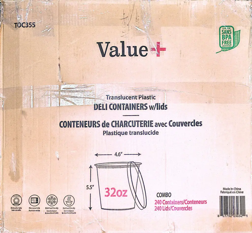 Value+32oz TOC 355- Deli Container and Lids-1x240 PC