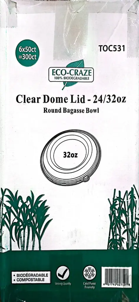Eco Craze 24/32oz Clear Dome Lid-Round bagasse Bowl-6x50 PC