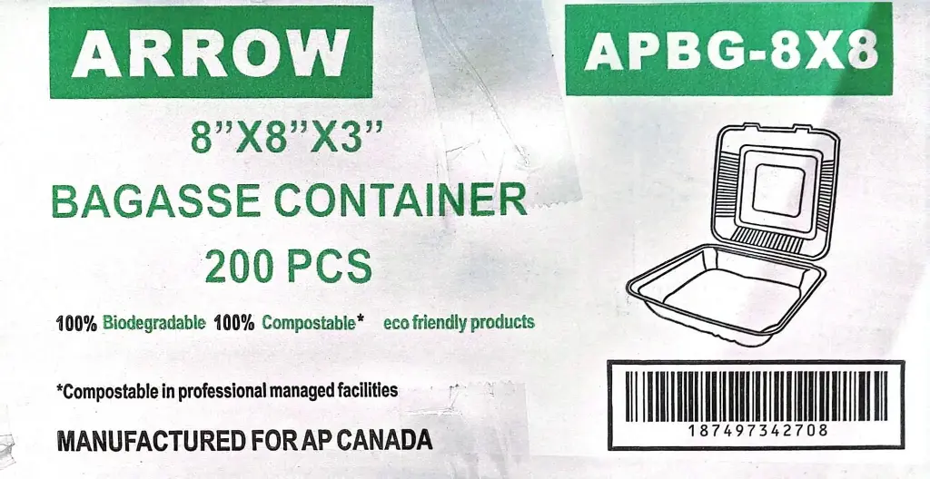 Arrow - Bagasse Containers - Clamshell - 8x8x3 - 200 pcs - Case