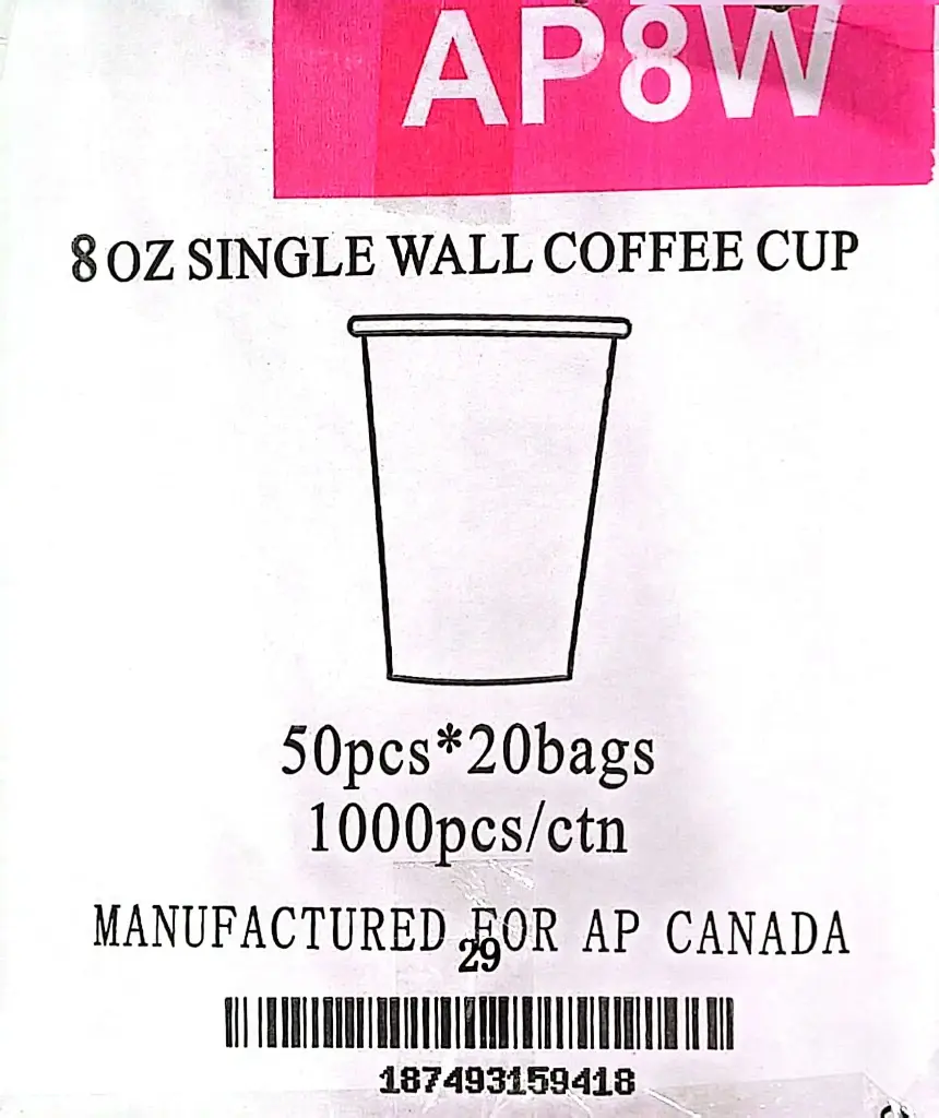 CUPA8 - Arrow AP8W-8oz Single Wall White Coffee Cup-1x1000 PC