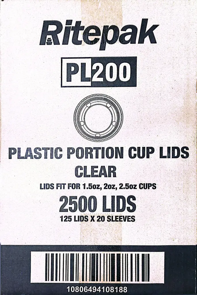 RitePak  2 Oz Clear Plastic Portion Cup Lid, 2500/Cs - PL200