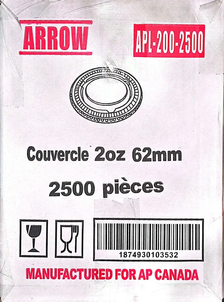 Arrow APL-200-2500-Couvercle 2oz Portion Cup Lid -62mm-1x2500 PC
