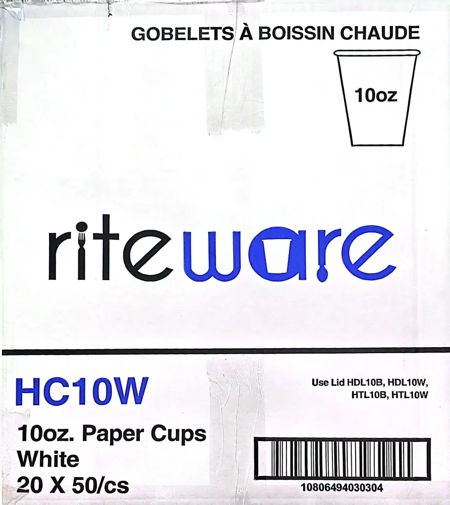 RiteWare - 10oz Hot Paper Cups - White - 1000/Case