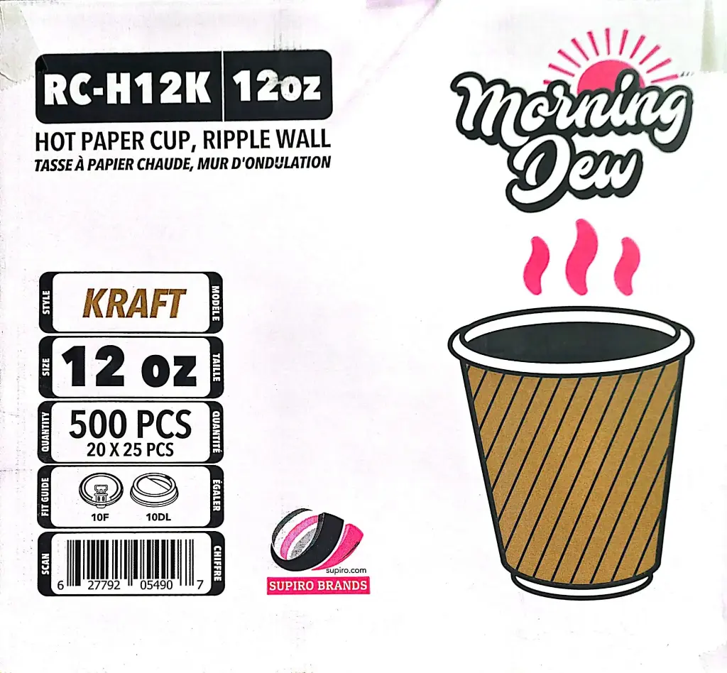 CUPM12 - Morning Dew Hot Paper Cup, Ripple Wall 12oz-1x500 PC