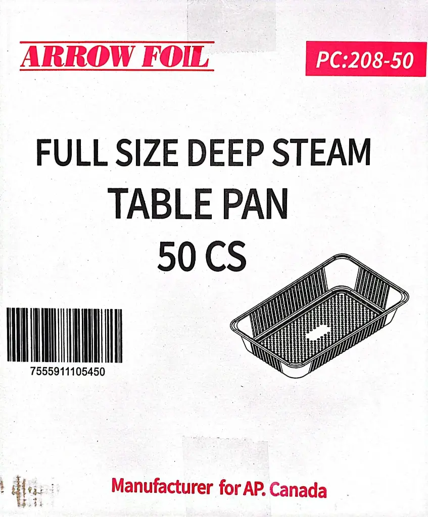 Arrow Foil 208-50- Full Size Deep Steam Table Pan-1x50 PC