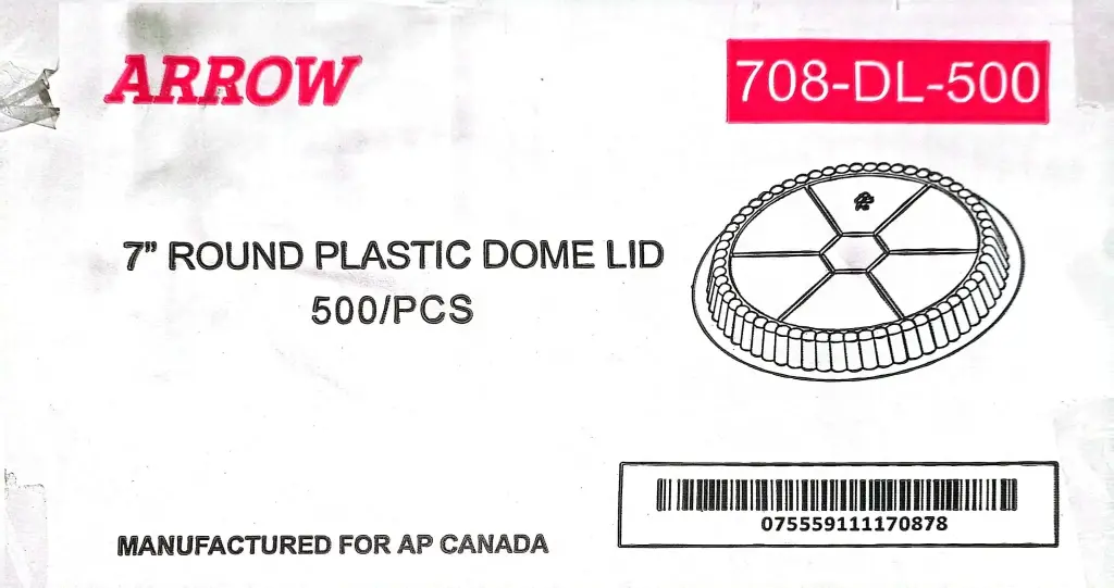 Arrow 708-DL-500-7" Round Plastic Dome Lid-1x500 PC