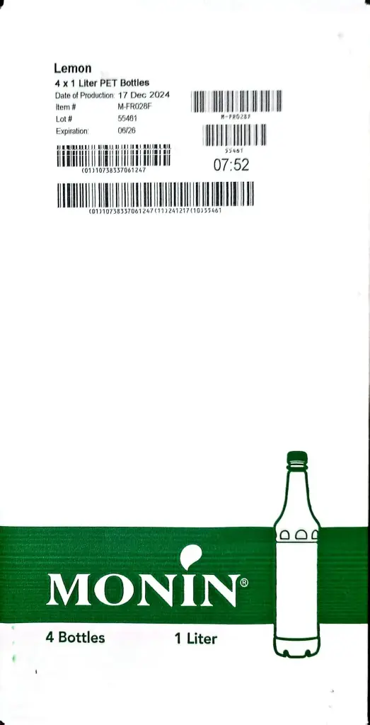 Monin Lemon Syrup - 4 x 1L