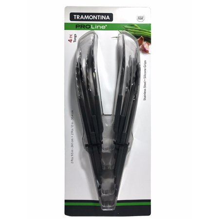 Tramontina Pro Line Stainless Steel Silicone Grips Food Tongs 4 Pairs
