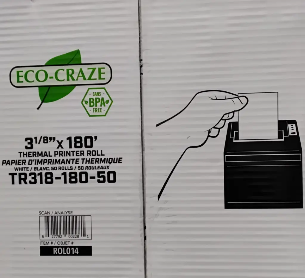 Eco Craze - 3-1/8x180' Thermal Printing Rolls for Cash Register 50 pcs - Case