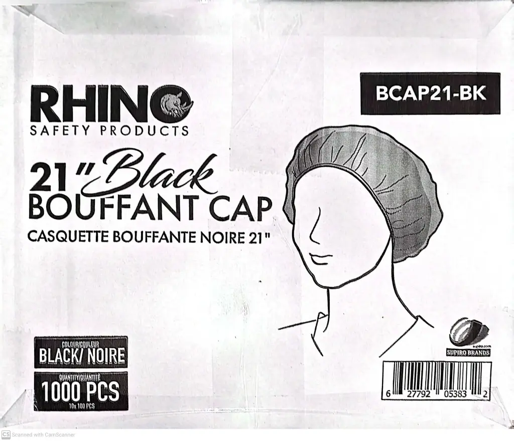 Rhino 21" Black Bouffant Cap-1x1000 PC