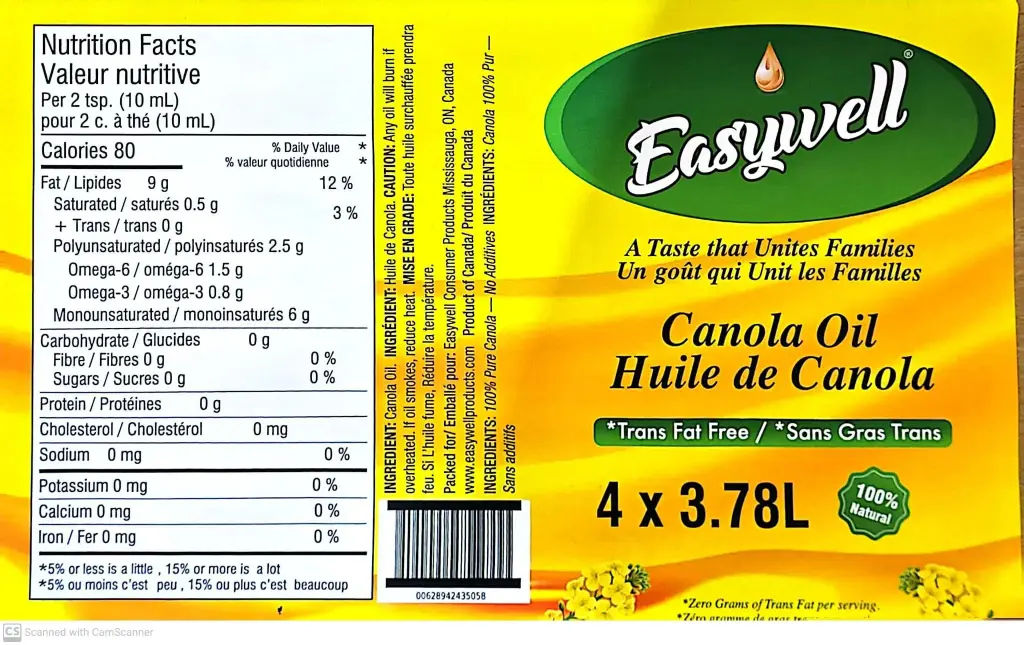 Easy Well Canola Oil-4x3.78 L